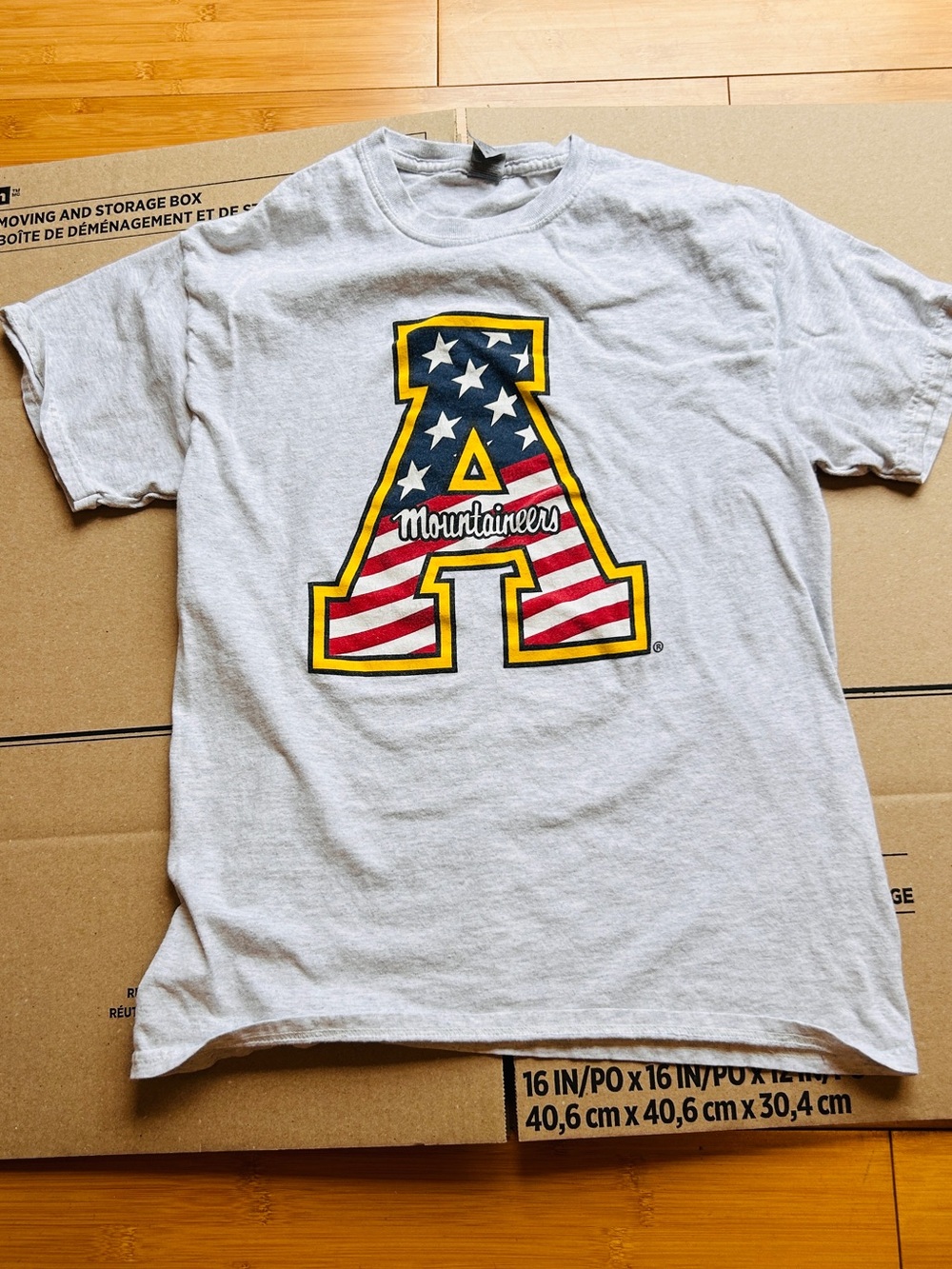 Gray Mountaineers Graphic Tee with American Flag 'A'